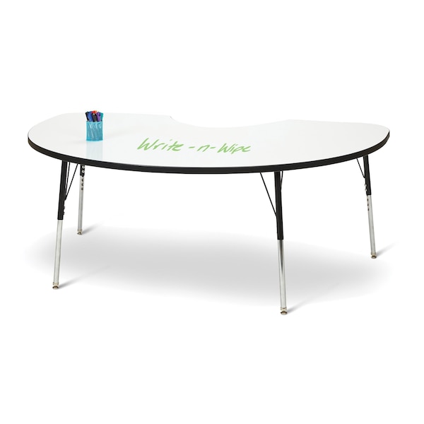 Berries Kidney Dry Erase Table, 72 in. x 48 in., A-height, Write-n-Wipe/Black/Black